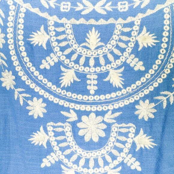 Talbots Shift Dress Women’s 14 Blue Embroidered Cotton Sleeveless Lined Knee - Picture 4 of 7